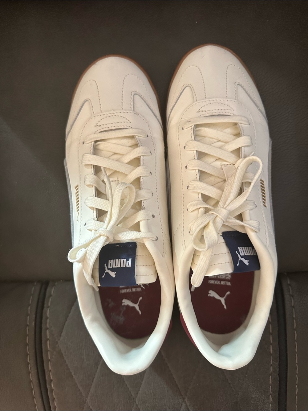 Puma Club 5V5 Leather Gum Sole Sneakers White/Burgundy Men’s 9.5
